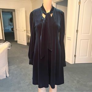 Calvin Klein Dark Green Velvet Long Sleeve Dress with Necktie